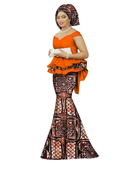 Skladom Veľkosť Nízka Cena Ženy Tradičné Bazin Print Plus Veľkosť Dashiki Afriky Šaty Pre Ženy Vyhovovali 2pieces WY1312