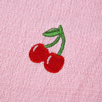 HIGAREDA Cherry Potu, Ružové a Biele Roztomilý Y2K Cardigan Plodín Top Bežné Dlhý Rukáv Ostrihané Sveter Ženy Jeseň Zima Jumper