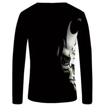 KYKU Značka Skull T shirt Mužov Dlhý rukáv tričko Black Punk Diabol Streetwear Rock Vytlačené Tričko Rock Grafické Pánske Oblečenie