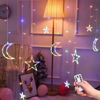 LED cencúľ Hviezdy, Mesiac, Čítanie Rozprávky Opony String Svetlá na Vianočné Girlandy Vonkajší Panel Home Svadobné Party Záhrada Okno Dekor