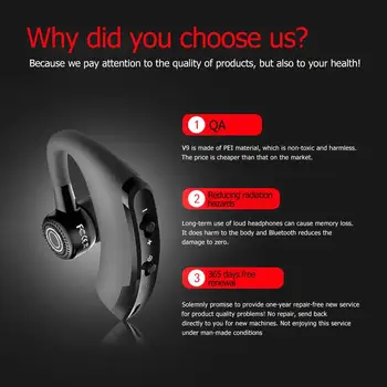 Nový Vzor, V9 Stereo Super Bass Business Bluetooth Earset Smart Low-power Sport Headset Ultra-low Voltage Edition 200*50*20 mm