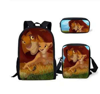 Detí Školský Batoh Kawaii Lion King Vzor Školy Knihu Tašky Cartoon Málo Zvierat 3ks Sada Študentov Tašky