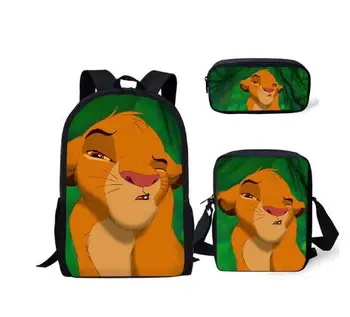 Detí Školský Batoh Kawaii Lion King Vzor Školy Knihu Tašky Cartoon Málo Zvierat 3ks Sada Študentov Tašky