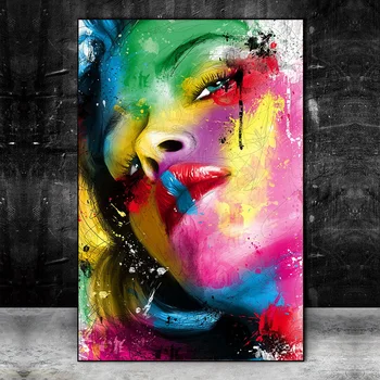 Abstrakt Sexy Pery Graffiti Art Plátne, Obrazy na Stenu, Umenie Farebné Dievča Tvár, Plagáty A Vytlačí Tvár Umenia Obrázky Cuadros