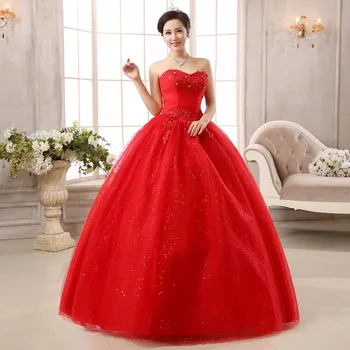 Popodion plus veľkosť svadobné šaty červené svadobné šaty kvet bez ramienok nevesta šaty WED90545