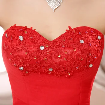 Popodion plus veľkosť svadobné šaty červené svadobné šaty kvet bez ramienok nevesta šaty WED90545