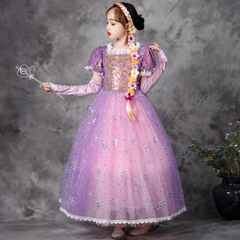 Vianočné Princezná Šaty Dievčatá Cosplay Rapunzel šaty, Tlačené tylu Facy Oblečenie Pre Narodeninovej Party Facy Oblečenie 2-8 Rokov