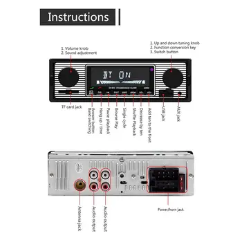 Bluetooth Vintage Autoradio Auto Stereo Rádio FM, Aux Vstup Prijímač SD, USB, 12 V V palubnej doske Auta Handfree MP3 Prehrávač Multimediálnych súborov