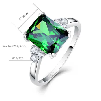 Ženy, Svadobné Drahokam Krúžky 5.25 ct Ametyst Emerald Rez Fialová Zelená Príroda Kameň Šperky 925 Sterling Silver Ring