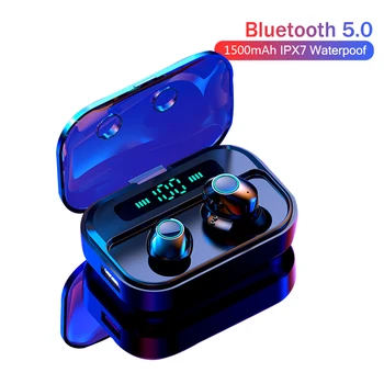 TWS HIFI Bezdrôtová Headhones Bluetooth slúchadlá Vodotesné slúchadlá s 1500mAh Power Bank LED displej pre xiao ios