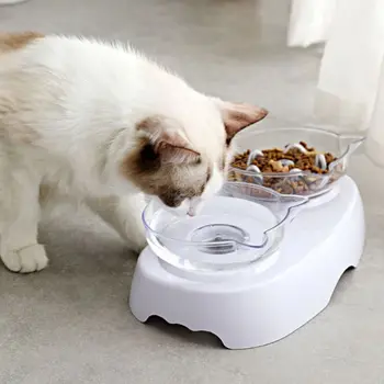 Pet Transparentné Dvojité Misy Krku Ochrany Pes, Mačka, Anti-slip Feeder Potraviny Misky