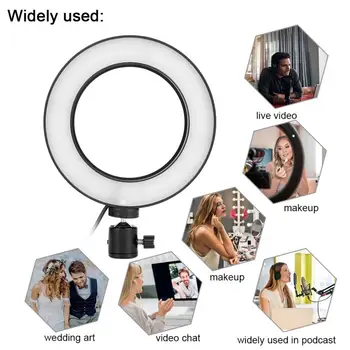 16 cm Stmievateľné LED Prsteň Svetla Video lampy, Foto Selfie svetlo pre Vlog Tik Klop tvoria Žiť s Selfie Stick Mini Statív