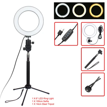 16 cm Stmievateľné LED Prsteň Svetla Video lampy, Foto Selfie svetlo pre Vlog Tik Klop tvoria Žiť s Selfie Stick Mini Statív