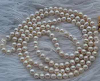 Jedinečný Perál, drahokamov Obchod Dlhé Perlový Náhrdelník 50 palcov 9mm Biela Kolo Sladkovodné Perlový Náhrdelník Jemné Šperky