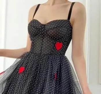 Letné Sexy Ramenný Popruh Šaty Žien Dot Tylu Červené Srdce Oka Šaty