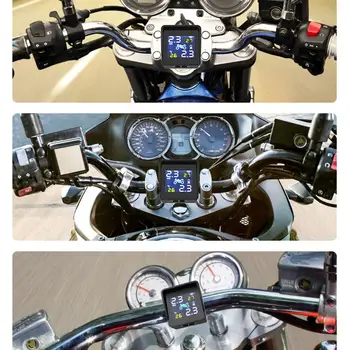 Solárne Nabíjanie Motocykel TPMS Bezdrôtový Tlaku v Pneumatikách Teplota Monitoringu Poplachový Systém IP65 Vodeodolný S 2 Senzory