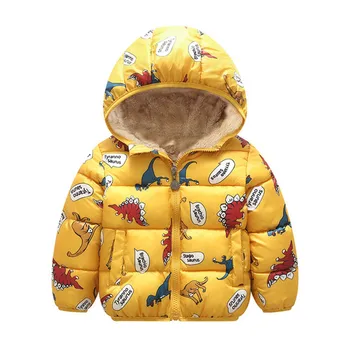 2020 Zimné Jeseň Chlapci Bundy a Kabáty Dievčatá Bundy Cartoon Dinosaurov detské Oblečenie Bavlna Fleece Deti vrchné oblečenie