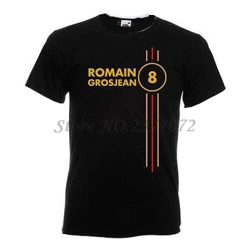 Romain Grosjean Číslo 8 Mens Zvonenie T Shirt Vodič mužov letné bavlnené tričká 4XL 5XL EURO VEĽKOSŤ
