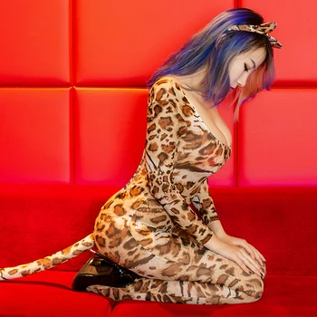 Sexy Otvorené Rozkroku Leopard Jumpsuit Backless Vidieť Cez Porno Strany Lady Kombinézu Dospelých, Sexuálne Fantázie Cosplay Pokušenie Kombinézu