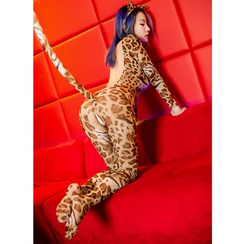 Sexy Otvorené Rozkroku Leopard Jumpsuit Backless Vidieť Cez Porno Strany Lady Kombinézu Dospelých, Sexuálne Fantázie Cosplay Pokušenie Kombinézu