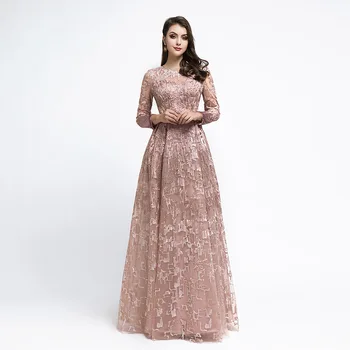 Nové 2021 Arabské Moslimské Dlhý Rukáv Celebrity Šaty Dubaj Elegantné Vysoká Krku Lištovanie Formálne Večerné Party Šaty Real Video L5481