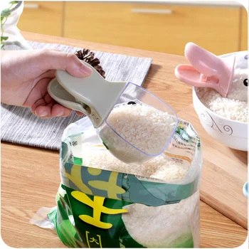 Roztomilý 2 V 1 Kačica tvar Obilniny meranie pohár s tesniacim klip slúži plastové ryža pádlo pre kuchyňa Japonské sushi nástroj