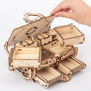 Drevené 3D Šperky Box Zostavený Kreatívne Hračky Darček Puzzle Drevené Mechanický Prenos Model Zostavený Hračka na Kreatívne HOBBY Dary