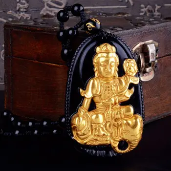 Prírodné Zlato Čierna Obsidián Vyrezávané Buddha Šťastie, Amulet Prívesok Pre Ženy, Mužov, prívesky, Módne Šperky