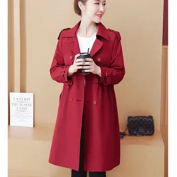 Kórejský Módne Zákopy Srsti Pre Ženy Dvojité Breasted Kabát Dámske Elegantné Office Zákopy Srsti Slim Khaki Červená Čierna Modrá