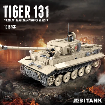 1018pcs WW2 Tiger 131 ťažký Tank Mesto Technic Vojenské stavebné kamene, Tehly Vojak Amry Zbraň Údaje darčeky pre deti