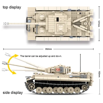 1018pcs WW2 Tiger 131 ťažký Tank Mesto Technic Vojenské stavebné kamene, Tehly Vojak Amry Zbraň Údaje darčeky pre deti