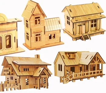 Candice guo! drevená hračka 3D puzzle DIY architektúry auta bambusu budove domu obchodu villa statku narodeniny Vianočný darček 1pc