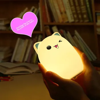 Mačka LED Nočné Svetlo Dotyk Lampa Diaľkové Ovládanie Farebné USB Nabíjateľné Cartoon Silikónové Nočná Lampa pre Deti detský Baby