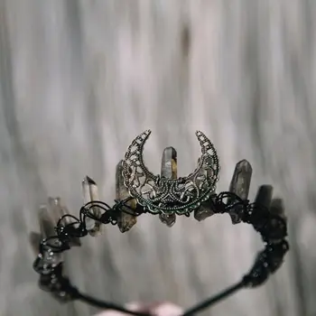 Dámske Etnických Vintage Šperky Koruny Hlavový Most Faux Surové Crystal Zliatiny Moon Vlasy Hoop Antik Kameň Šedý Svadobné Svadobné Tiara