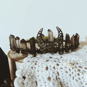 Dámske Etnických Vintage Šperky Koruny Hlavový Most Faux Surové Crystal Zliatiny Moon Vlasy Hoop Antik Kameň Šedý Svadobné Svadobné Tiara