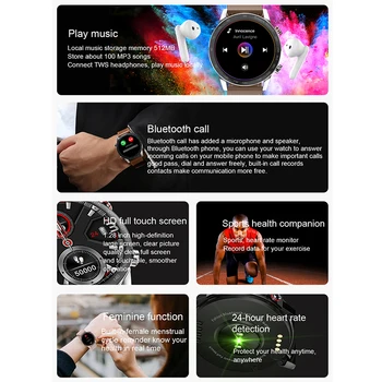 ZQH Smart Hodinky Bluetooth hovor MP3 prehrávač skladovanie 1.28 Palcový Krvného Tlaku, Tepovej frekvencie, Fitness Tracker smartwatch AK25 PK L13