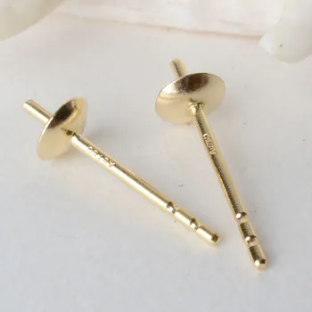 18k zlata AU750 earstuds s perličiek čiapky, originálne 18 karátovým zlatom príspevky na pol-vŕtané pearl perličiek stud náušnice urob si sám