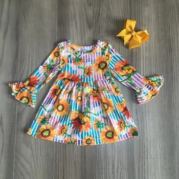 Deti, dievčatá oblečenie deti jeseň šaty dievčatá multicolor prúžok slnečnice šaty s lukom