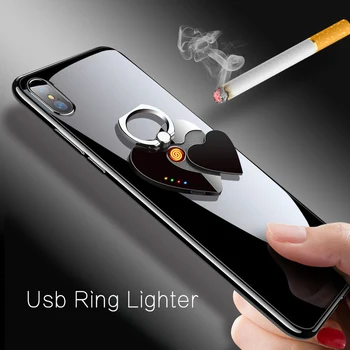NOVÉ Kreatívne plnenie krúžok ľahšie Vetru USB zapaľovač cigariet držiaka Telefónu krúžok pracky Cigariet príslušenstvo Darček Nádherné