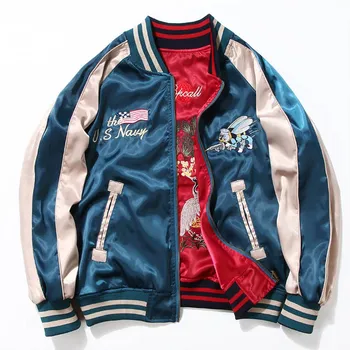 Dve Strany Luxusné Výšivky Bunda Hladké Mužov Sukajan Yokosuka Suvenír na Jar a na Jeseň Tenké Baseball Jacket Voľné Coats