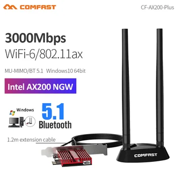 Comfast 3000Mbps Dual band Wifi 6 Intel AX200 PCI-E 1X Sieťová Karta 802.11 ax Bluetooth 5.1 MU-MIMO Plochy Pre Win10