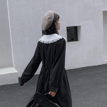Japonský Harajuku Tmavé Gothic Lolita Šaty Žien Vintage Preppy Štýl Sladké Čipky Zase Dole Golier Voľné Dlhý Rukáv Víla Šaty