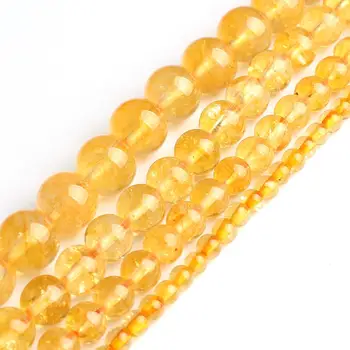 Citrines Crystal Korálky Žltá Quartz Kolo Voľné Korálky Pre Šperky Tvorby Prírodného Kameňa DIY Náramok Príslušenstvo 6 8 10 12 mm 15