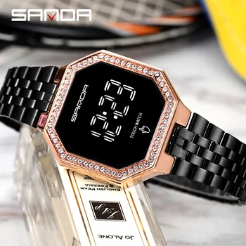 SANDA Ženy, Luxusné Hodinky LED Vodotesný Módne Ocele Diamond Dial Dievčatá Darček Dámske Digitálne Náramkové Hodinky Reloj Femenino