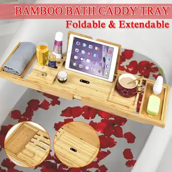 105 cm Rozšíriteľný Bambusu Vaňa Caddy Zásobník Skladacia Home Spa Drevené Vaňou Zásobník Knihy Víno Tablet Držiteľ Čítanie Rack