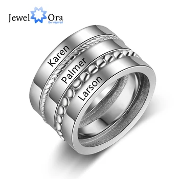 Osobné Široký Stohovateľné Prstene pre Ženy 3 Vlastné Mená Rodiny Krúžok Ženské Šperky Príslušenstvo BFF Dar (JewelOra RI103818)
