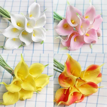 10Pcs PU Umelé Kvety Kala Lily Skutočný Dotyk Svadobné Kytice Kvalitné Falošné Kvetinové Svadobné Domov Stôl Dekorácie Jeseň