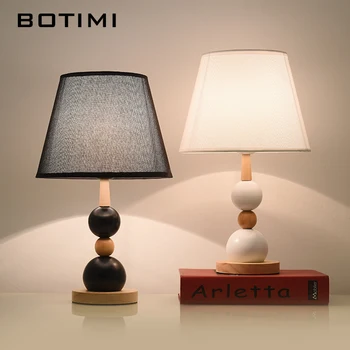 BOTIMI Nordic Drevené Stolové Lampy Pre Spálne Bielej na Čiernu Tabuľku Nočné Svietidlá Textílie Hotel Čítanie Dekorácie, Lampy
