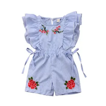 Móda Dieťa Dieťa Dievčatá Prekladané Volánikmi Jumpsuit Kvetinový Playsuit Letné Oblečenie