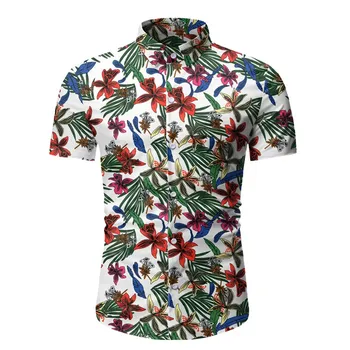 Móda Mužov Príležitostné Letné Kvetinové Vytlačené Tlačidlo Krátky Rukáv Havajské Košele, Topy Retro Loose Beach Oblečenie Plus Veľkosť#g3